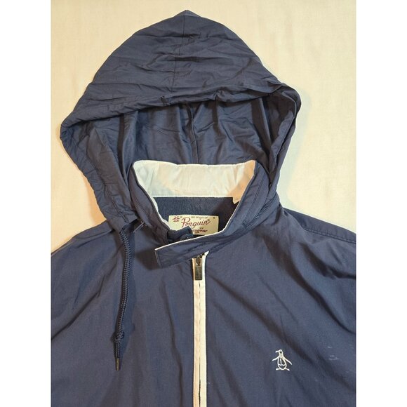 Original Penguin Navy Blue Lightweight Hoodie Jacket With Stand Collar Zip Front - Picture 7 of 16